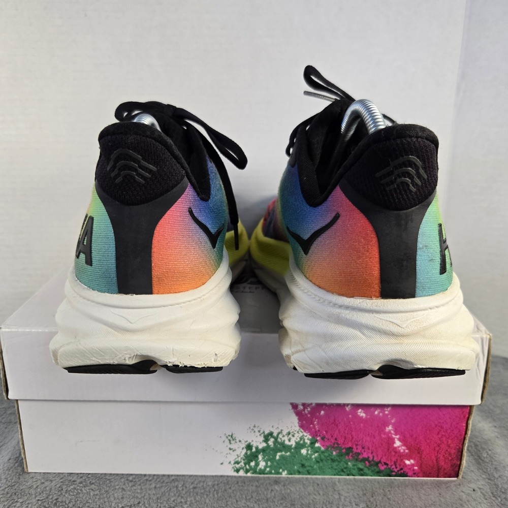 Hoka Clifton 9 Women 10B Running Shoes Black Multi Rainbow 1127896 BKML Tie Dye - Picture 6 of 10